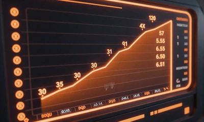 Futuristisches Crash-Game-Interface mit orangen Multiplikator-Kurve und Krypto-Symbolen